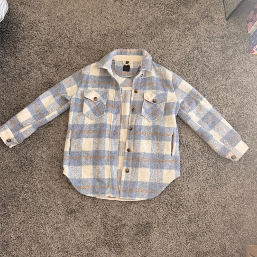 RDI Light Blue and Cream Plaid Shacket